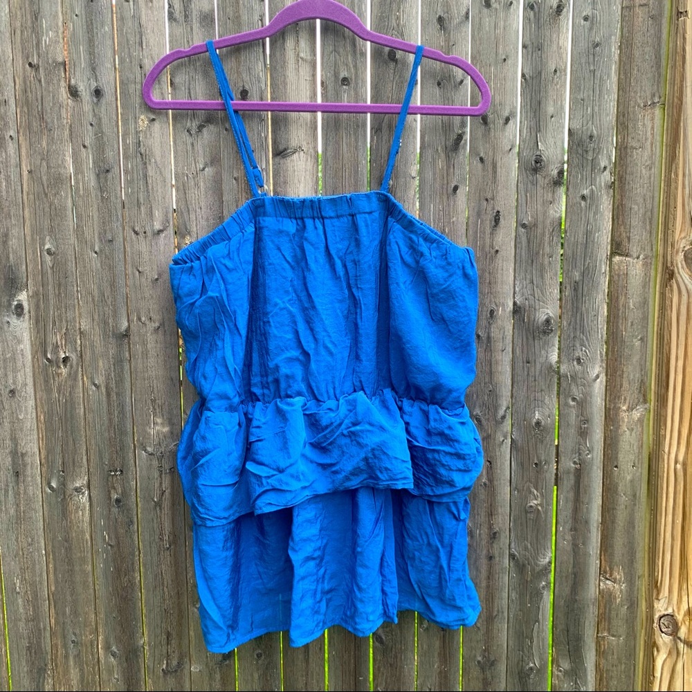 Caren Sport Blue Ruffle Spaghetti Strap Top 2X